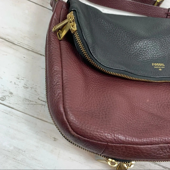 Fossil All Leather Crossbody Messenger Bag Flap Zip Around Expandable Colorblock - Picture 14 of 14